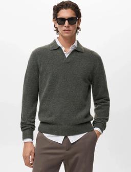 Mango Knitted Wool Blend Polo Sweater - - L 1