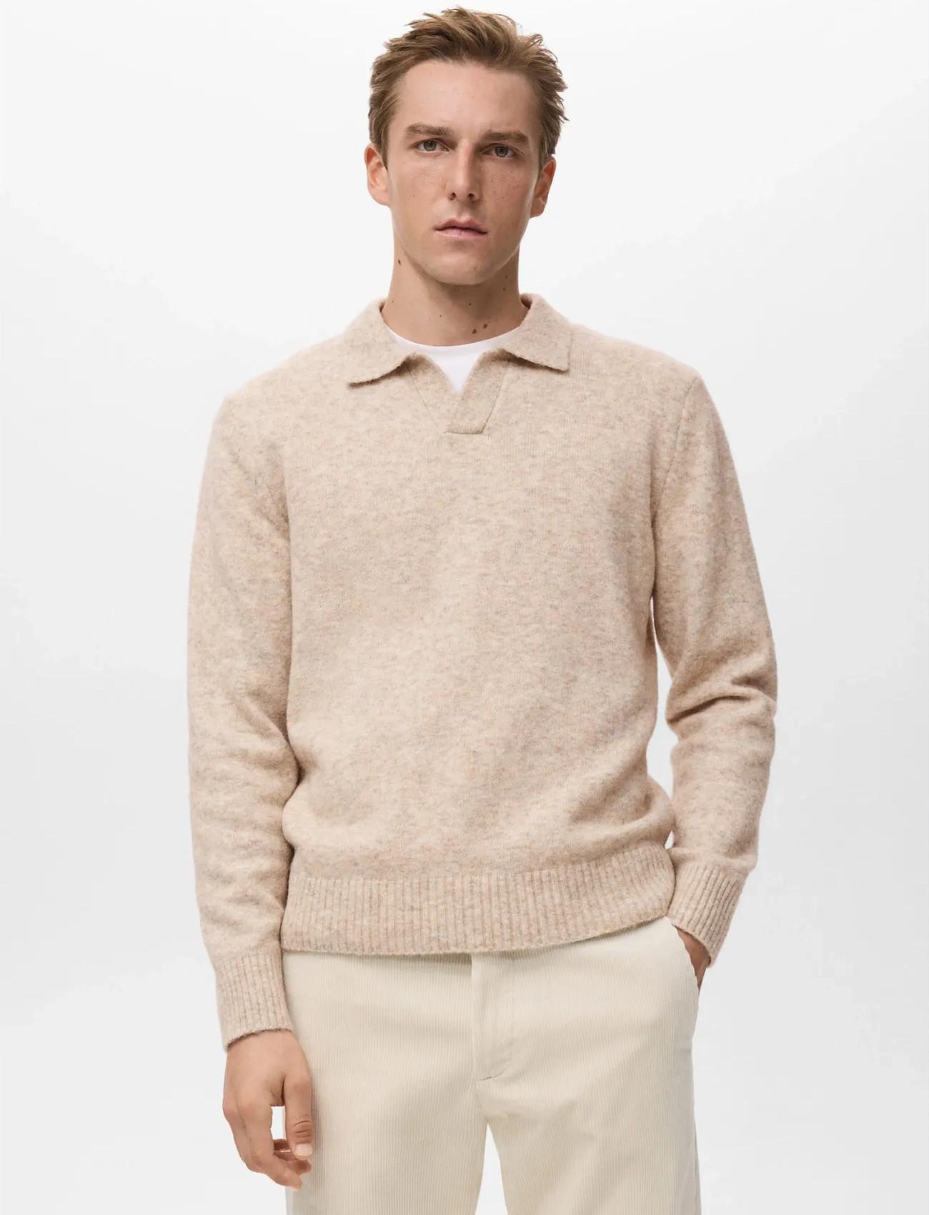 Mango Knitted Wool Blend Polo Sweater - - L