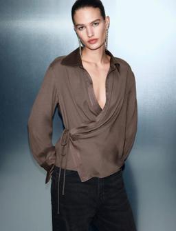 Mango Cross-Over Satin Blouse - - XS 1