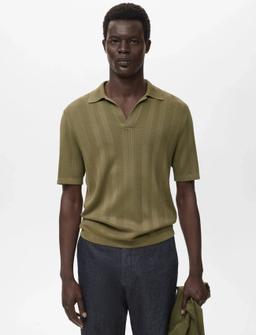 Mango Ribbed Knit Polo Shirt - - S 1