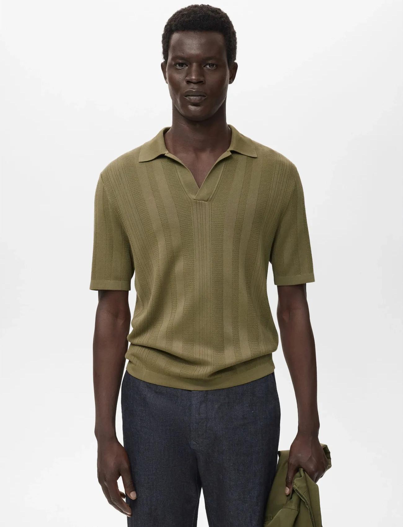 Mango Ribbed Knit Polo Shirt - - S 1