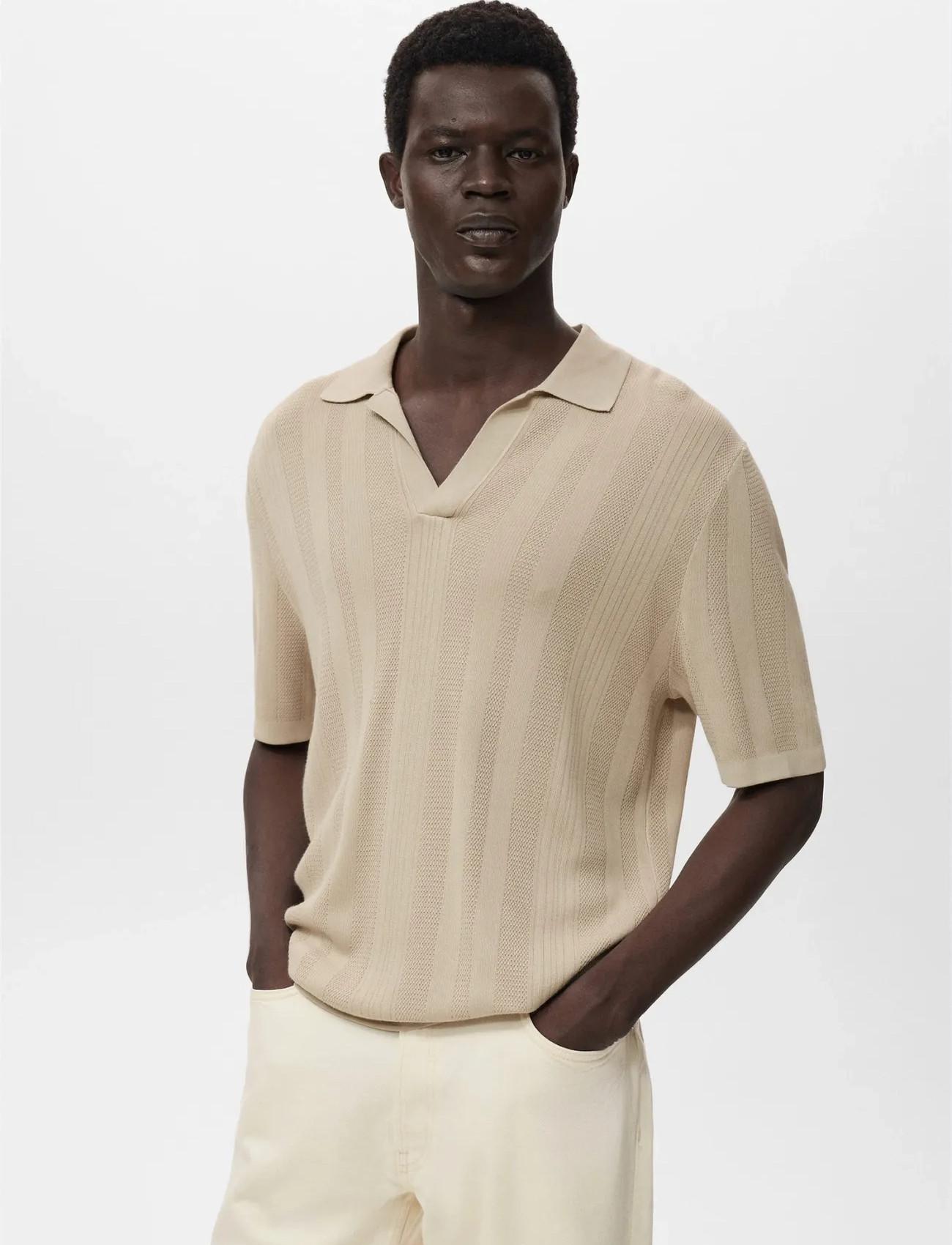 Mango Ribbed Knit Polo Shirt - - S
