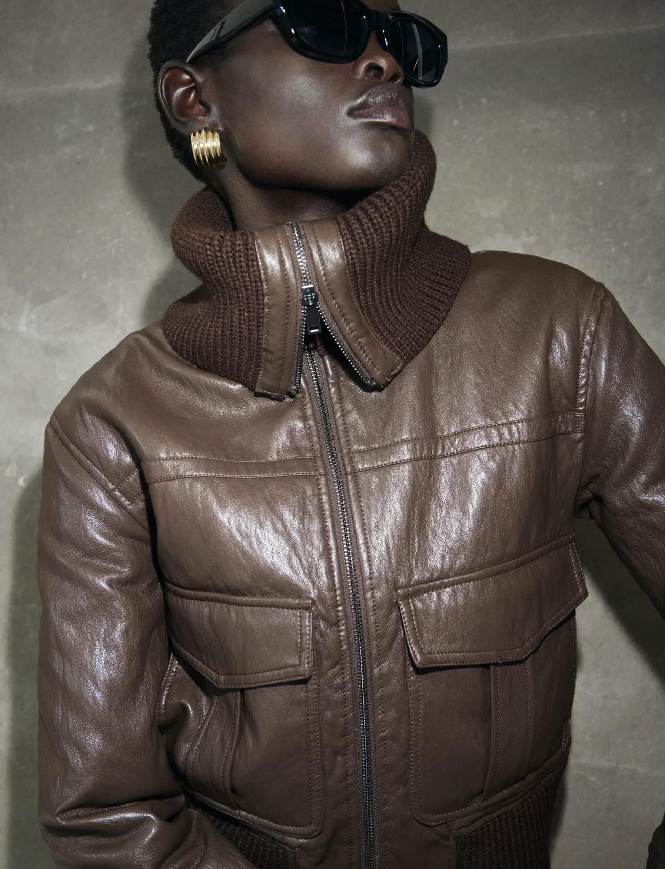 Mango Faux-Leather Jacket With A Roll-Neck Collar - - XS