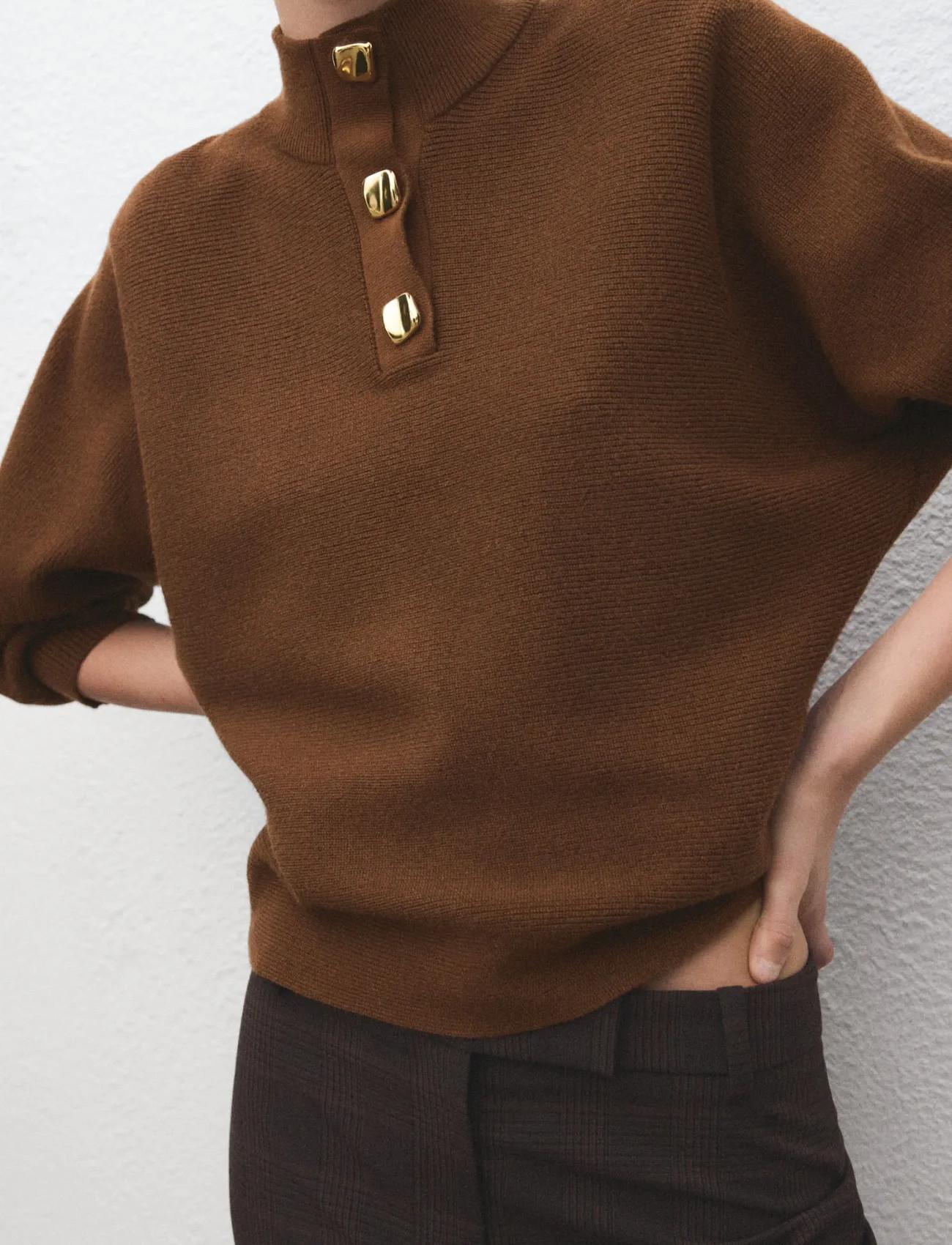 Mango Turtleneck Sweater With Jewel Buttons - - XS