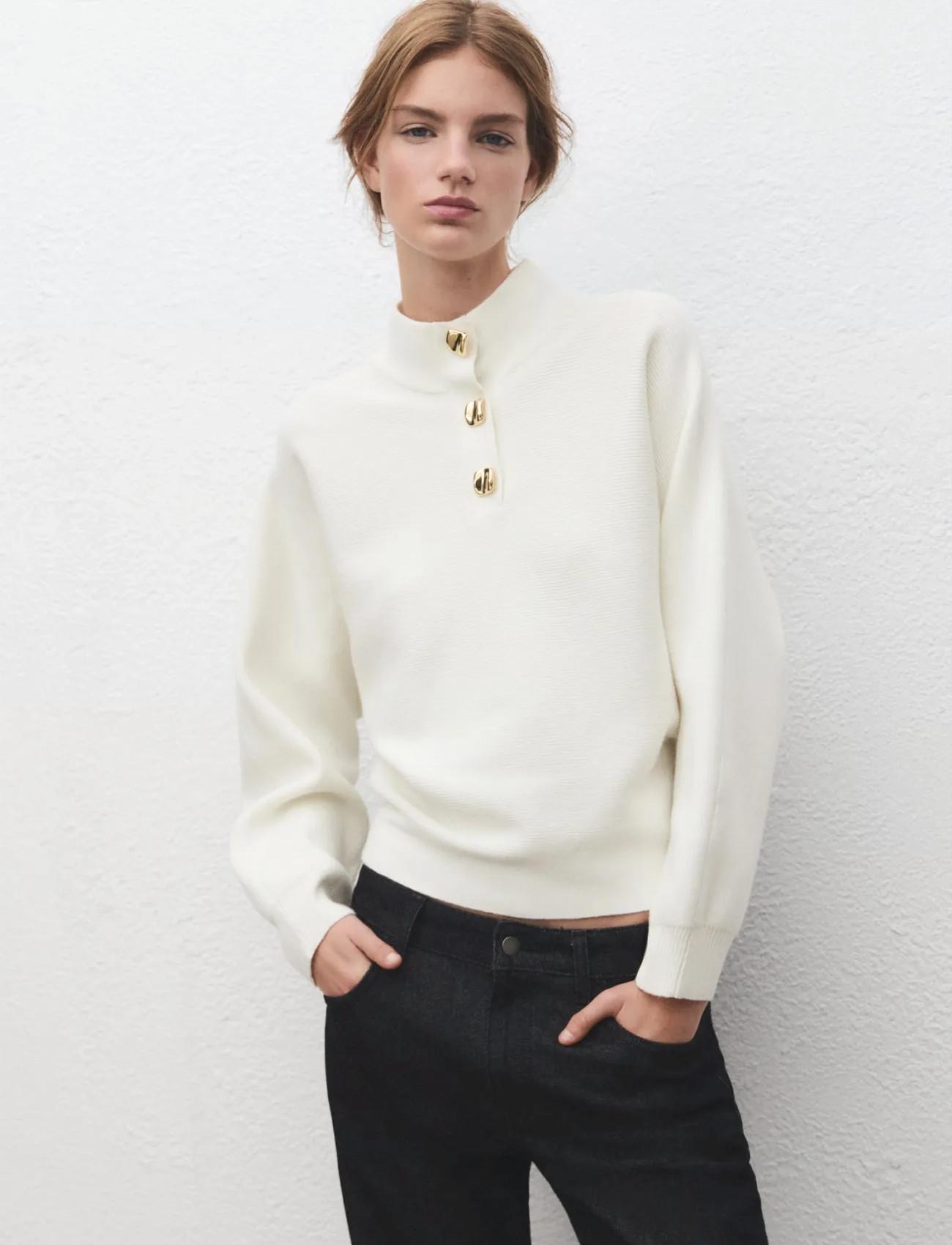 Mango Turtleneck Sweater With Jewel Buttons - - XS 1