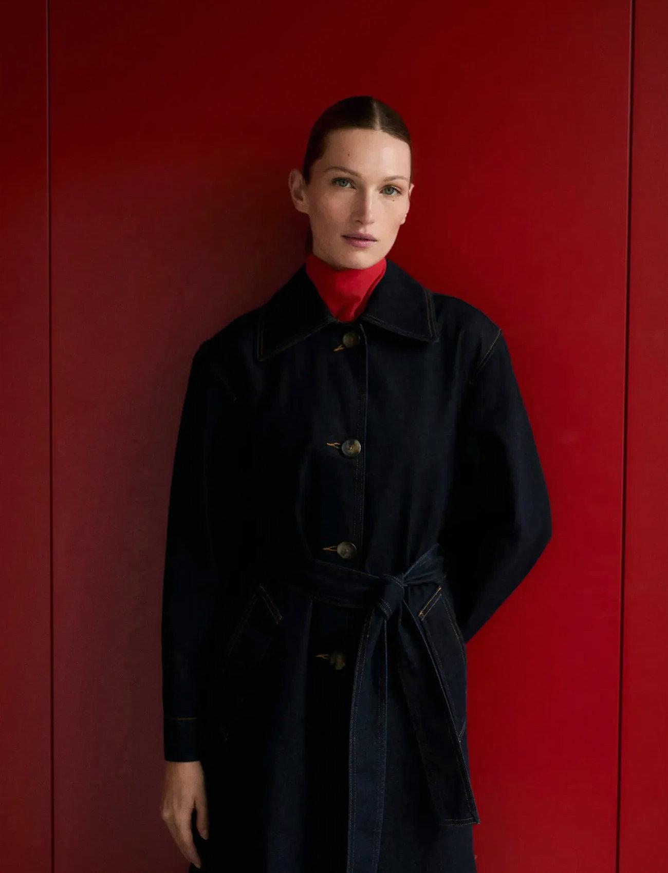 Mango Long Rinse-Wash Denim Trench Coat - - XS