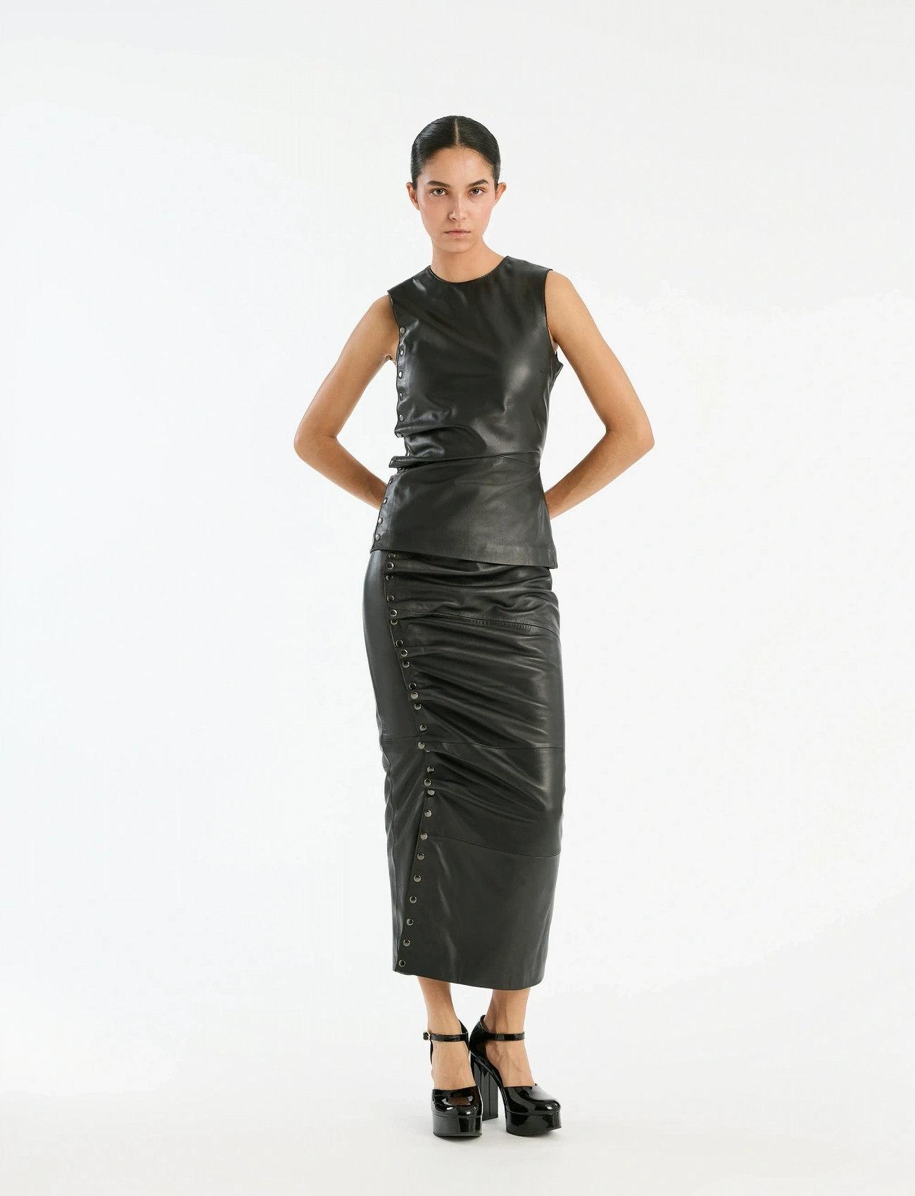 ROTATE Birger Christensen Midi Leather Skirt - - 34