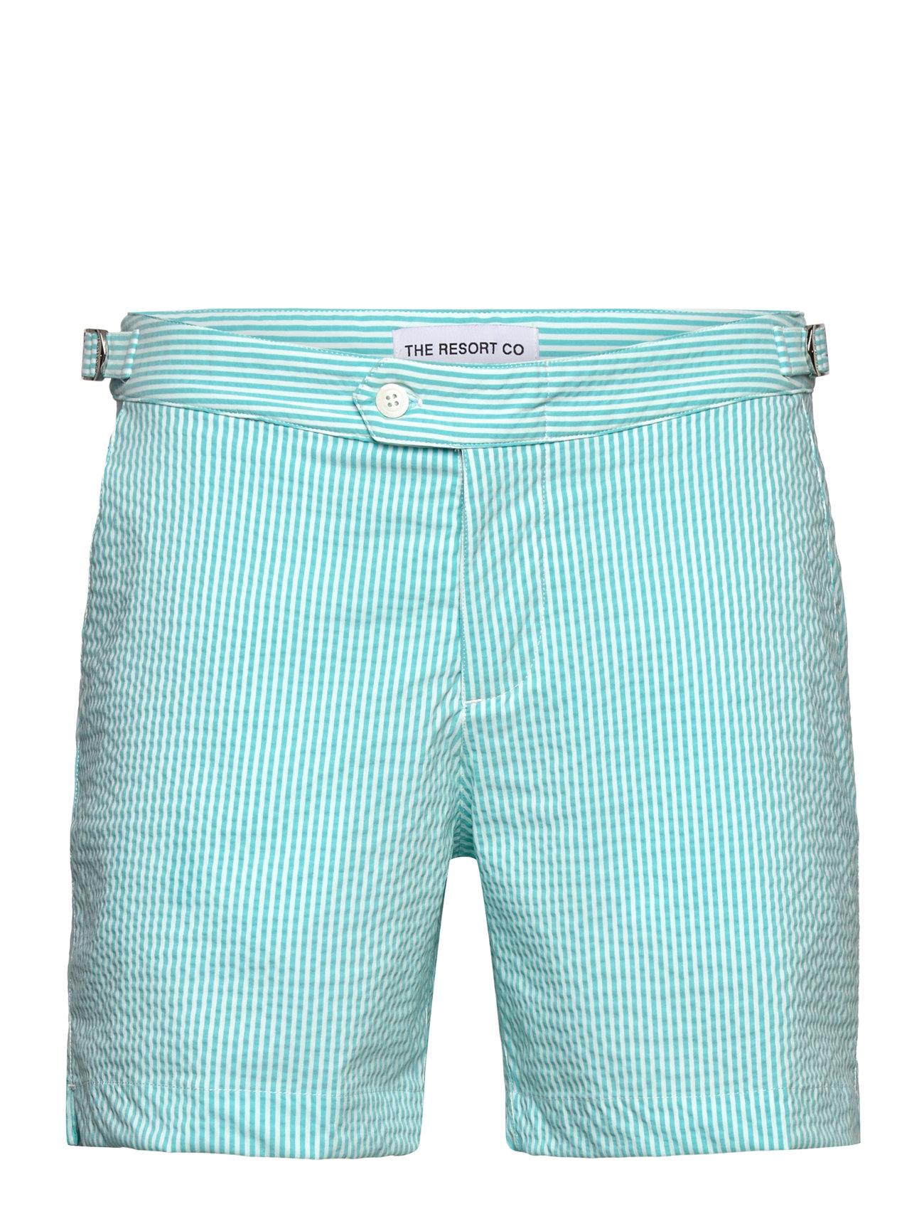The Resort Co. Tailored Swim Shorts Turquoise Seersucker - - XL 43 cm