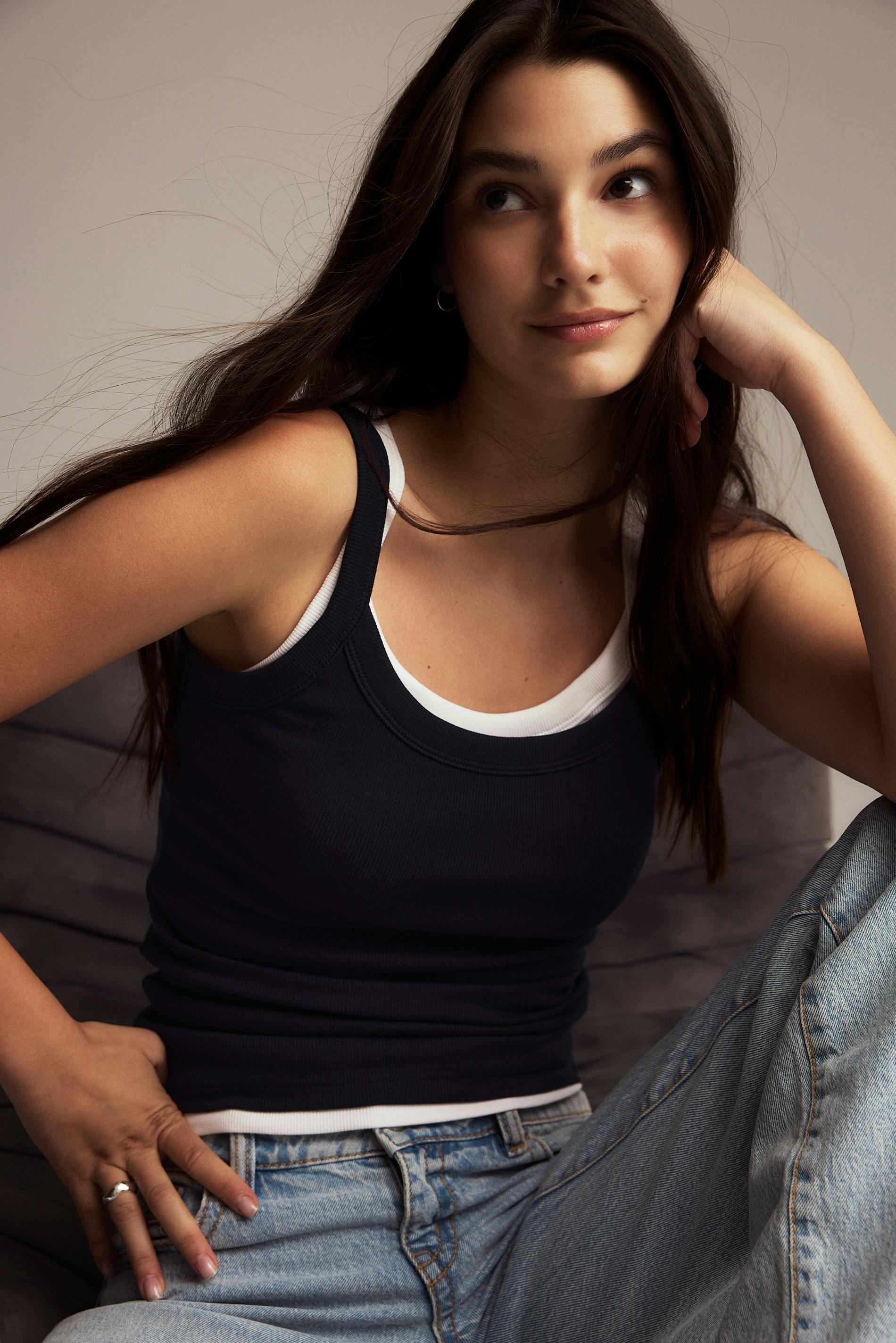 Gina Tricot - Basic rib singlet - linnen - Blå - XL - Dam