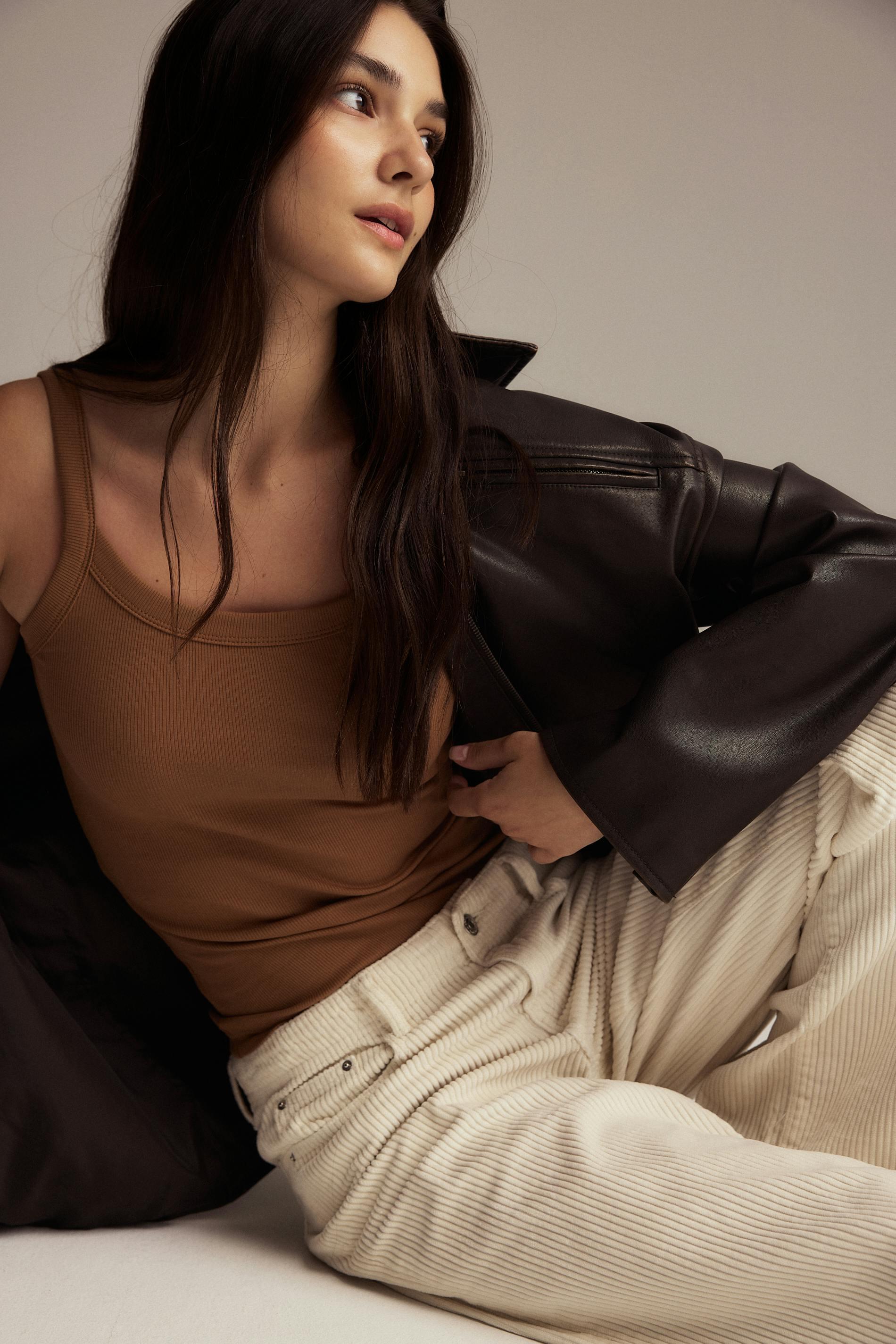 Gina Tricot - Basic rib singlet - linnen - Brun - XXS - Dam