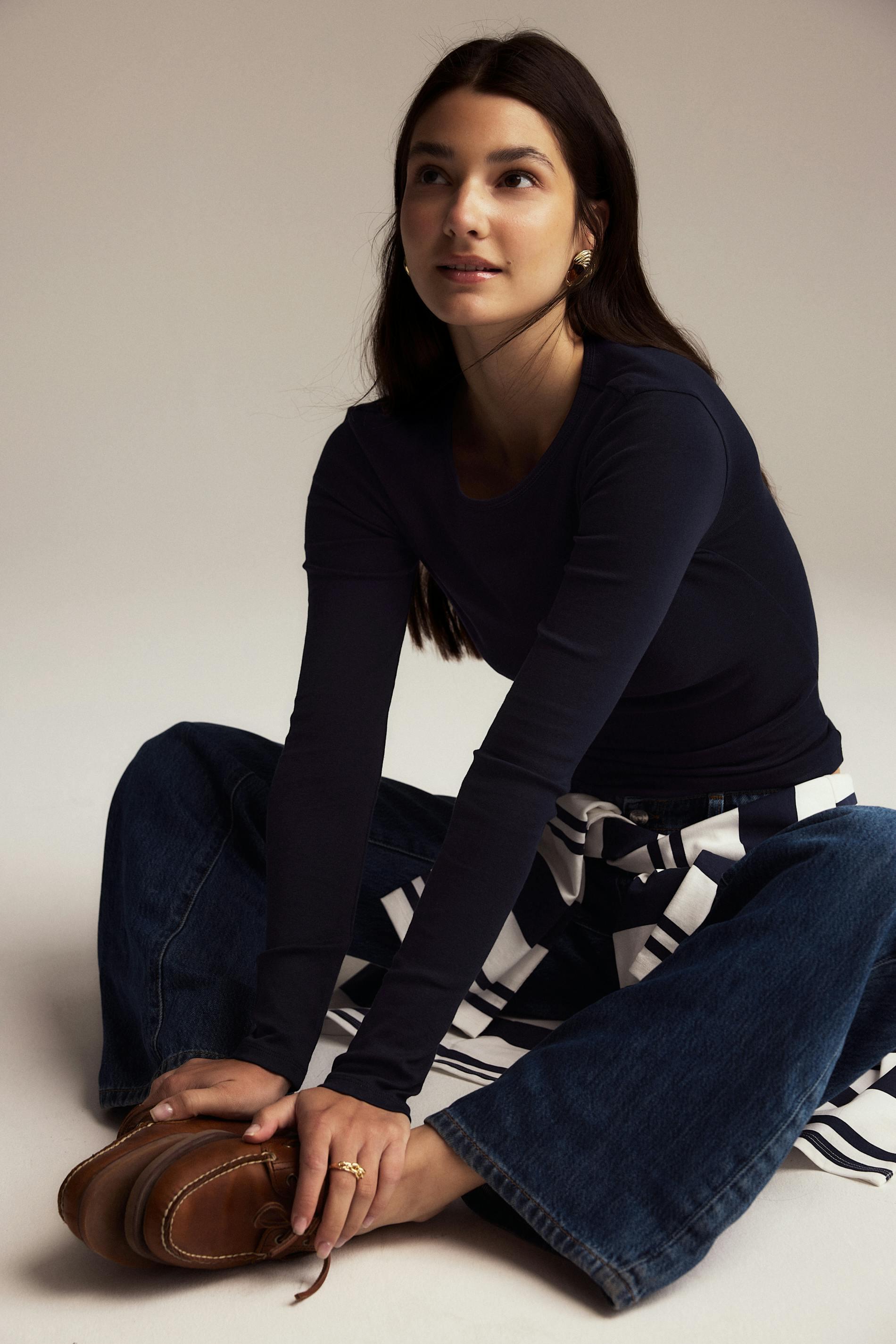 Gina Tricot - Basic long sleeve top - Långärmade toppar - Blå - XXS - Dam