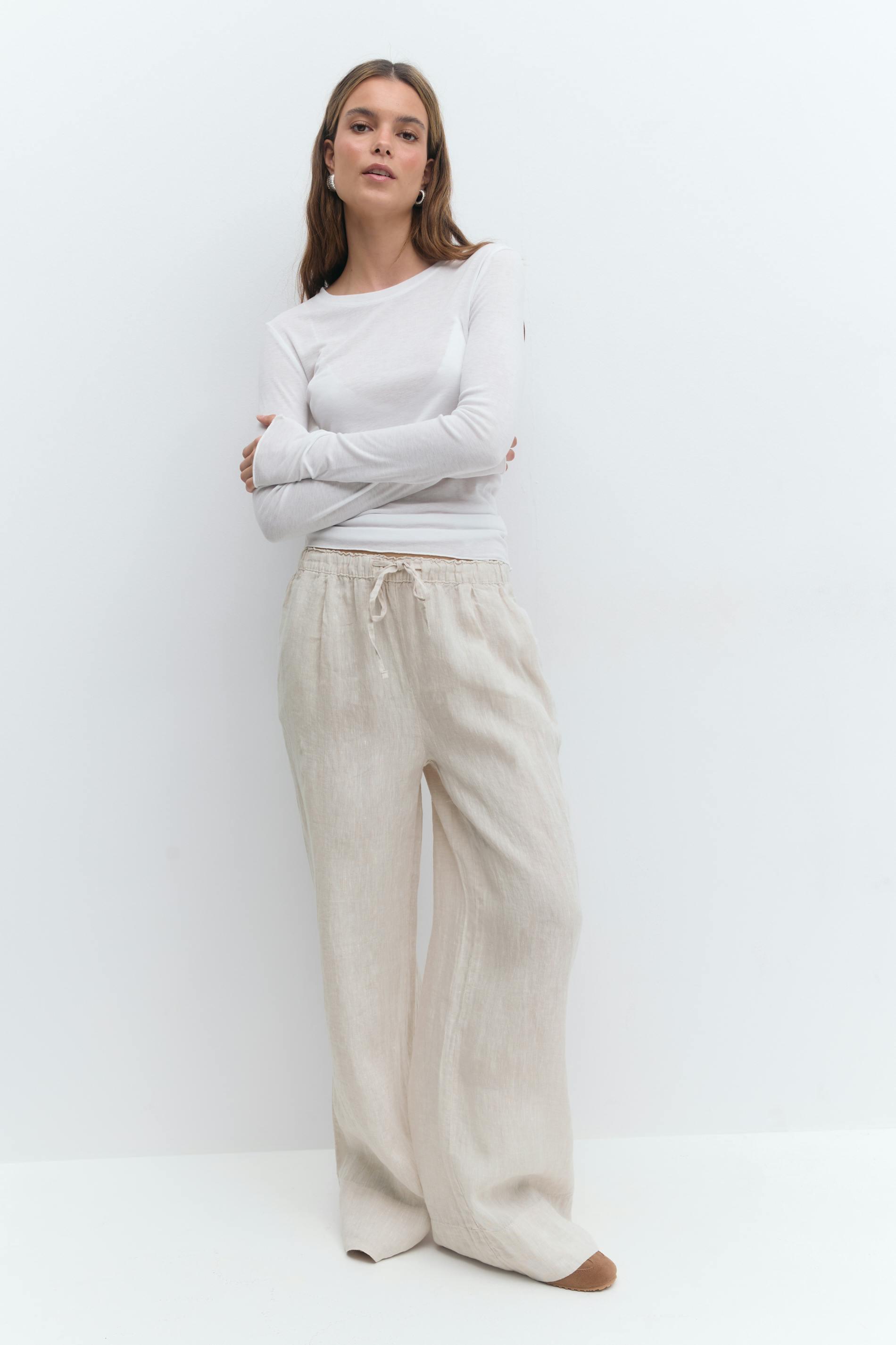 Gina Tricot - Wide linen trousers - Linnebyxor - Beige - 36 - Dam 1