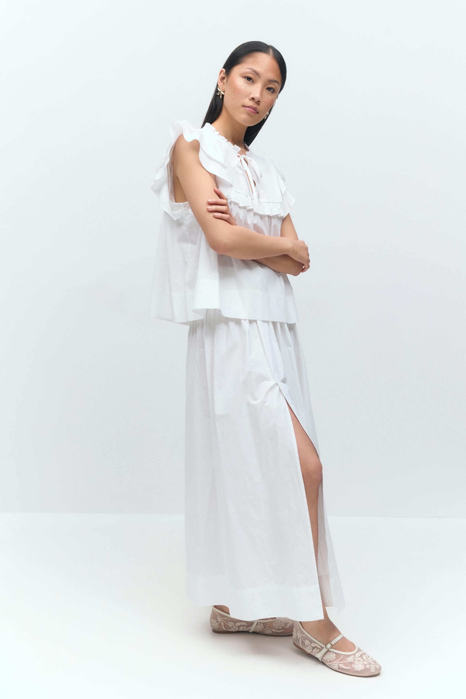 Gina Tricot - Poplin skirt - långkjolar - Vit - M - Dam