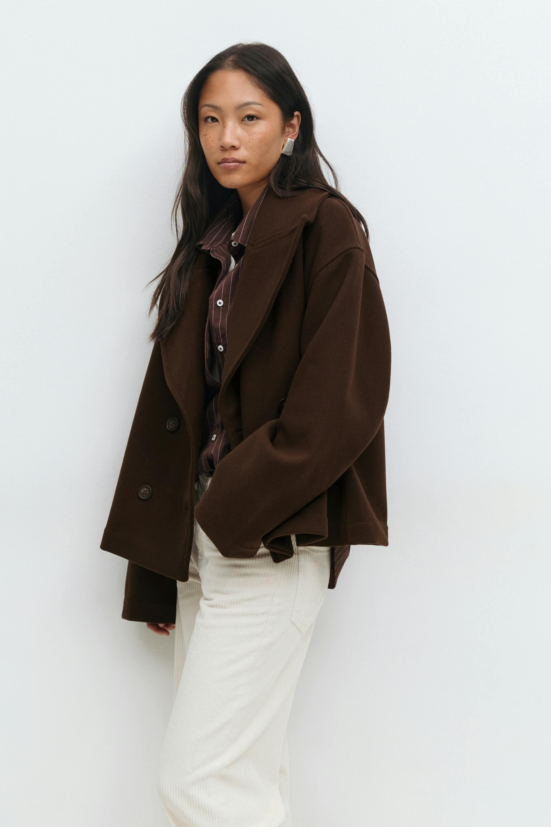 Gina Tricot - Peacoat felt jacket - korta kappor - Brun - M - Dam