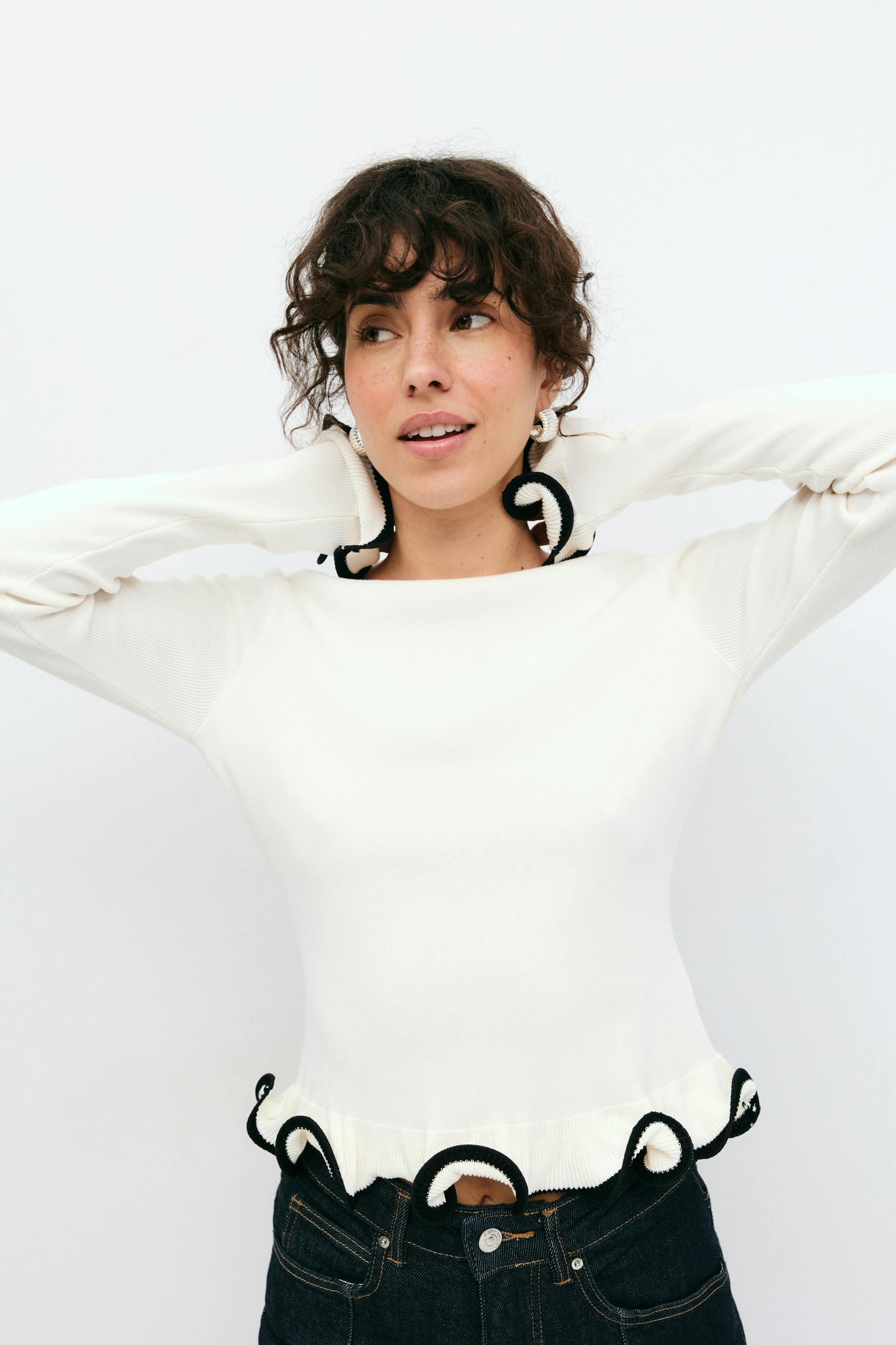 Gina Tricot - Knitted top - Långärmade toppar - Vit - L - Dam