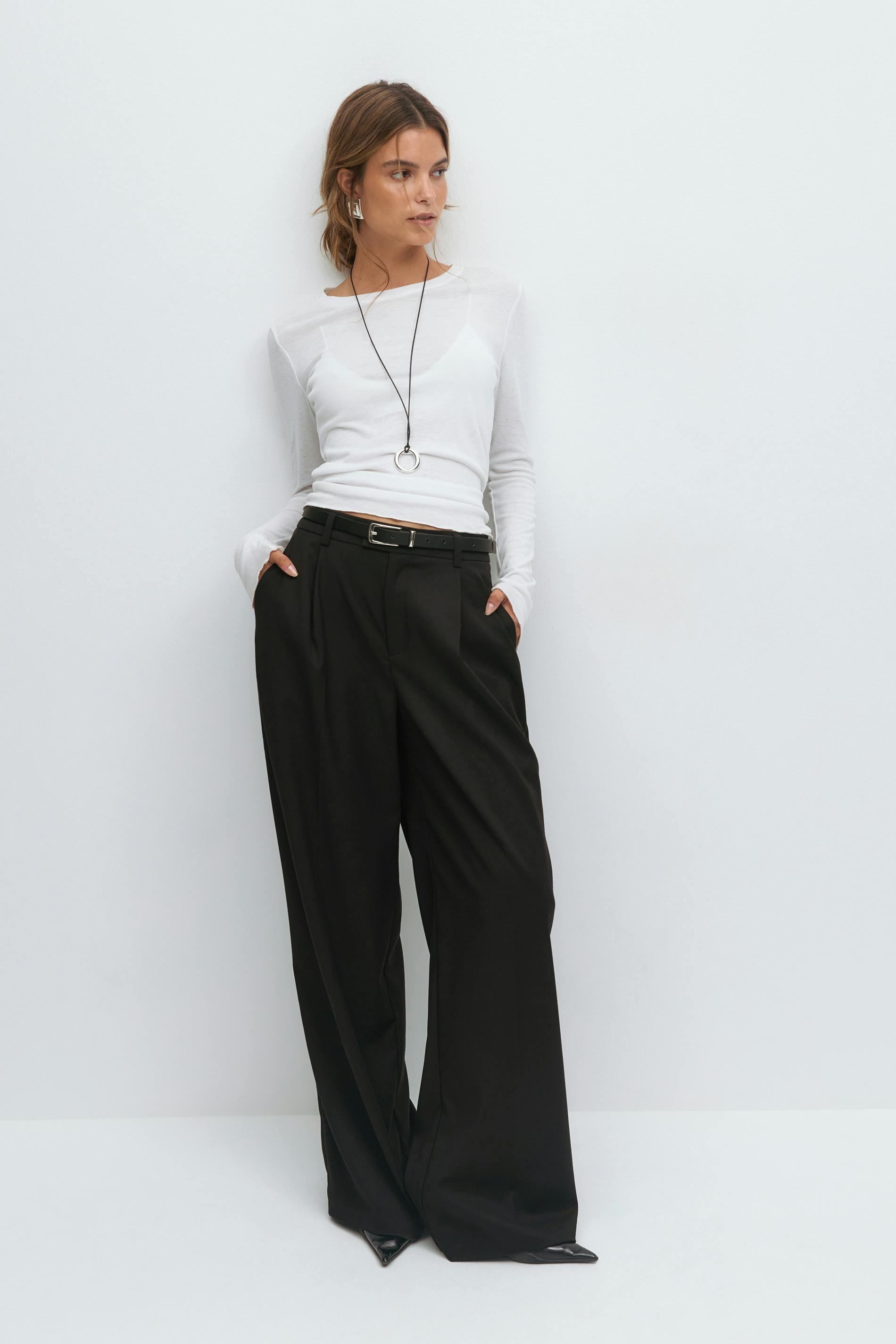 Gina Tricot - High waist wide trousers - byxor - Svart - 38 - Dam