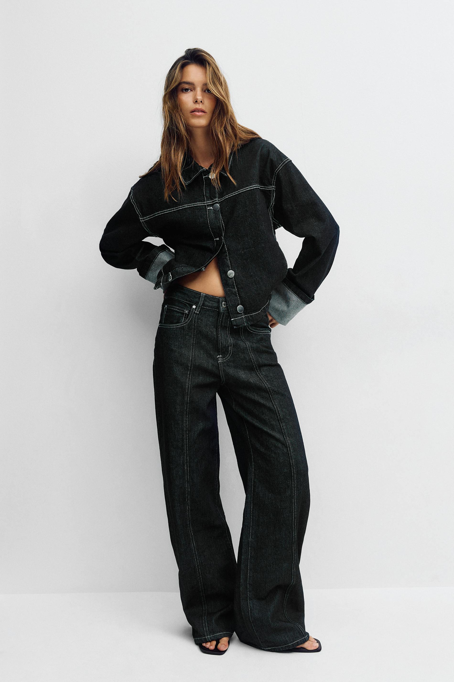 Gina Tricot - Wide front seam jeans - wide jeans - Svart - 32 - Dam