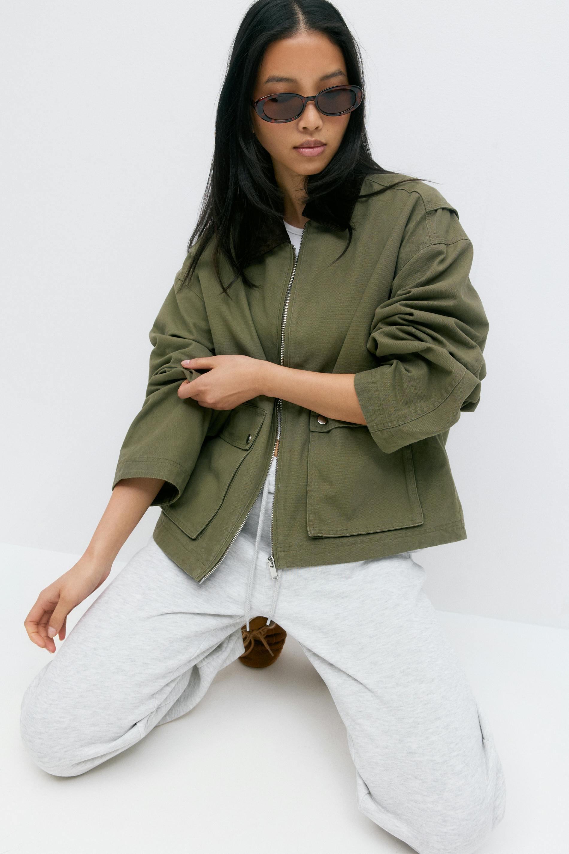 Gina Tricot - Short cargo jacket - korta kappor - Grön - XS - Dam