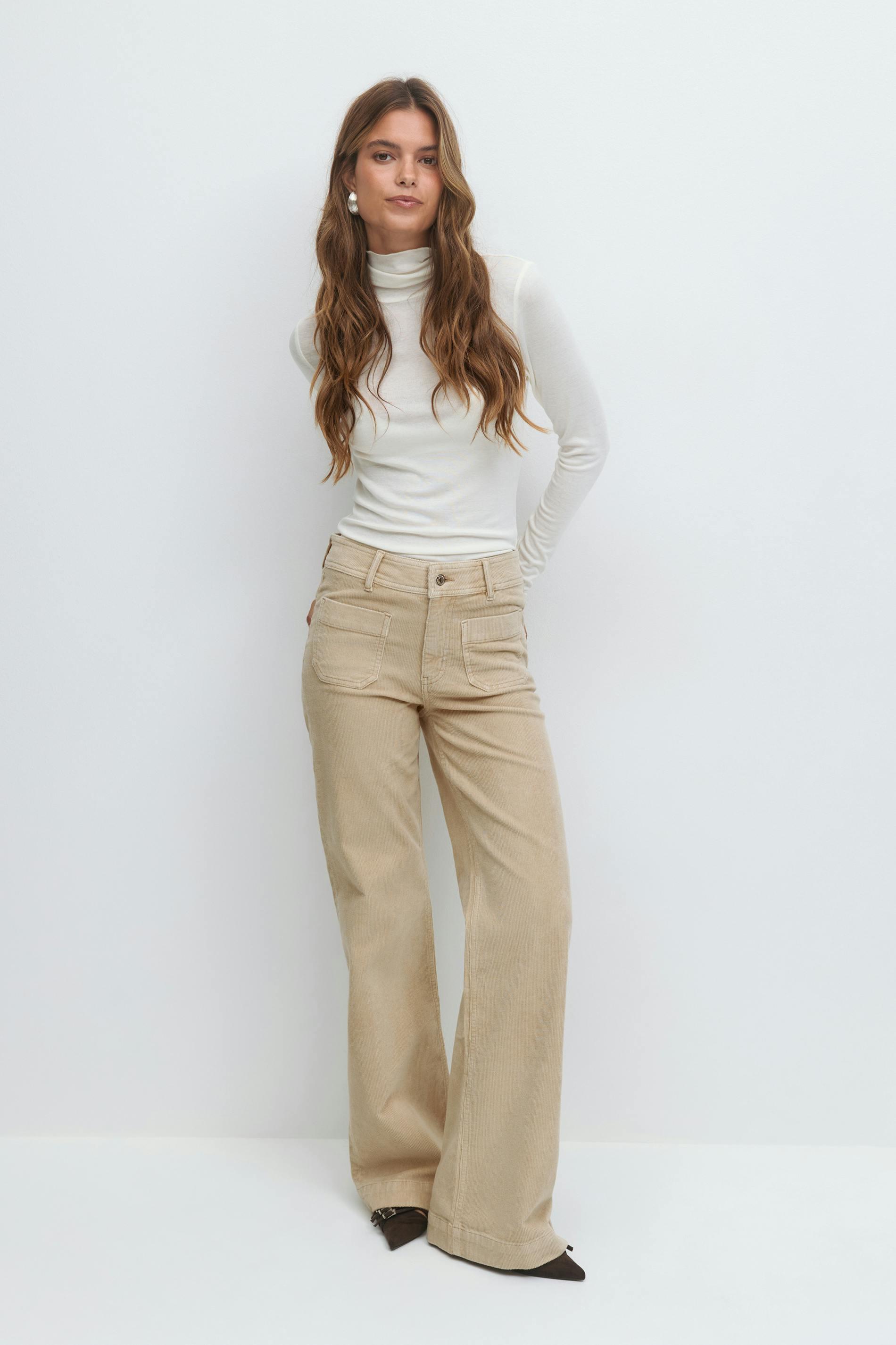 Gina Tricot - Front pocket cord jeans - Manchesterbyxor - Beige - 32 - Dam