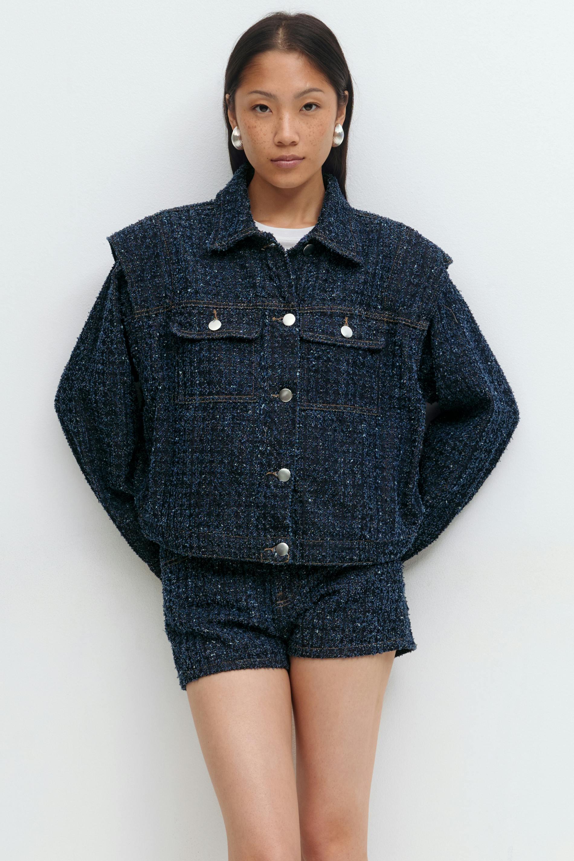 Gina Tricot - Tweed denim jacket - jeansjackor - Blå - XS - Dam