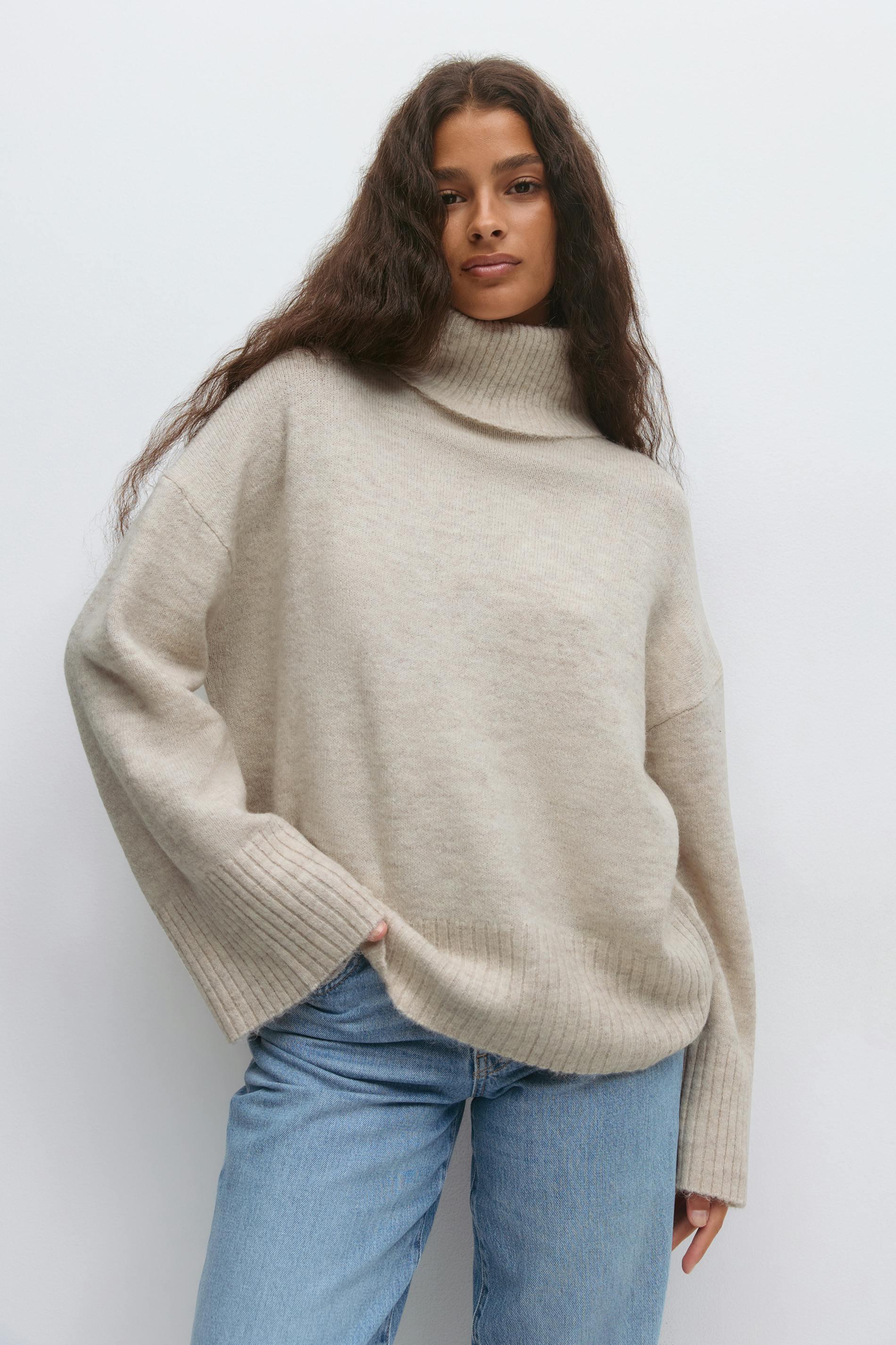 Gina Tricot - Long sleeve knitted sweater - stickade tröjor - Beige - S - Dam