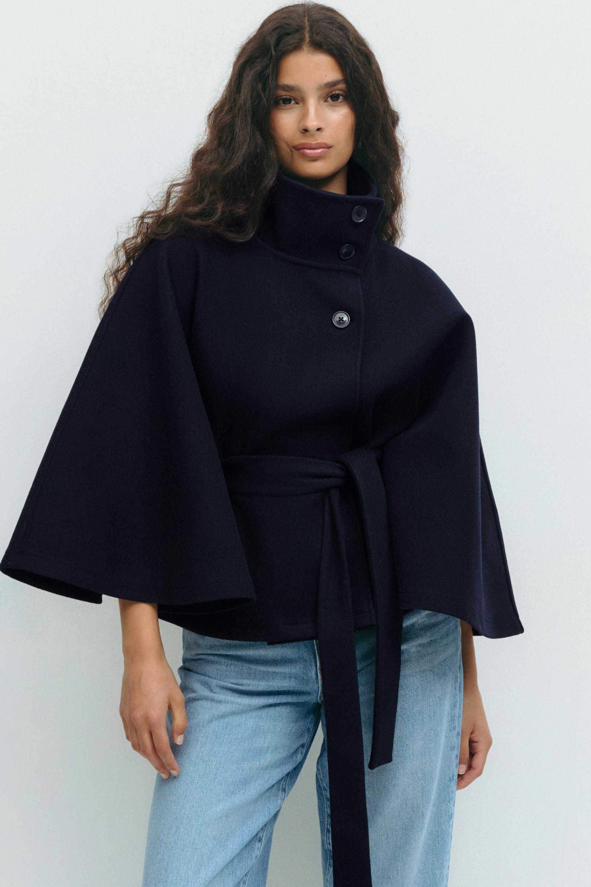 Gina Tricot - Belt cape jacket - korta kappor - Blå - M/L - Dam