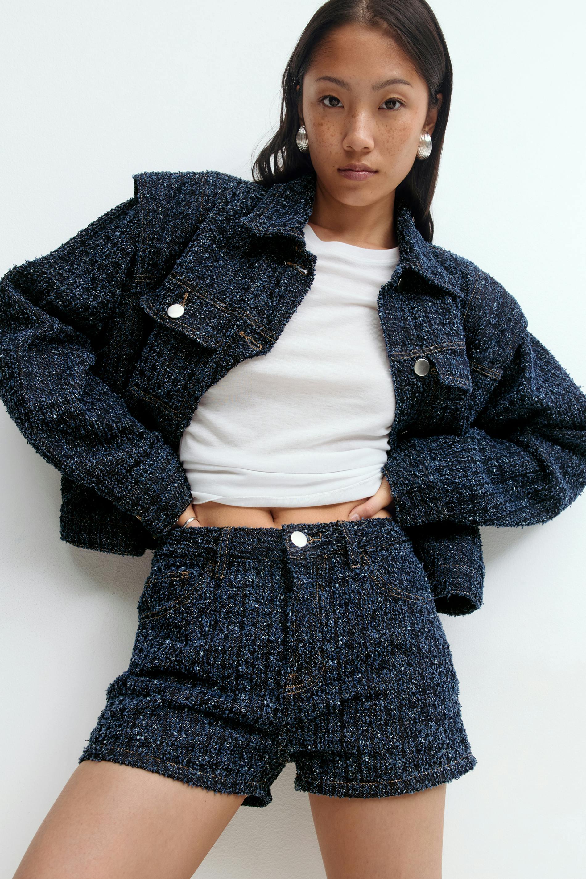 Gina Tricot - Tweed denim shorts - jeansshorts - Blå - 38 - Dam