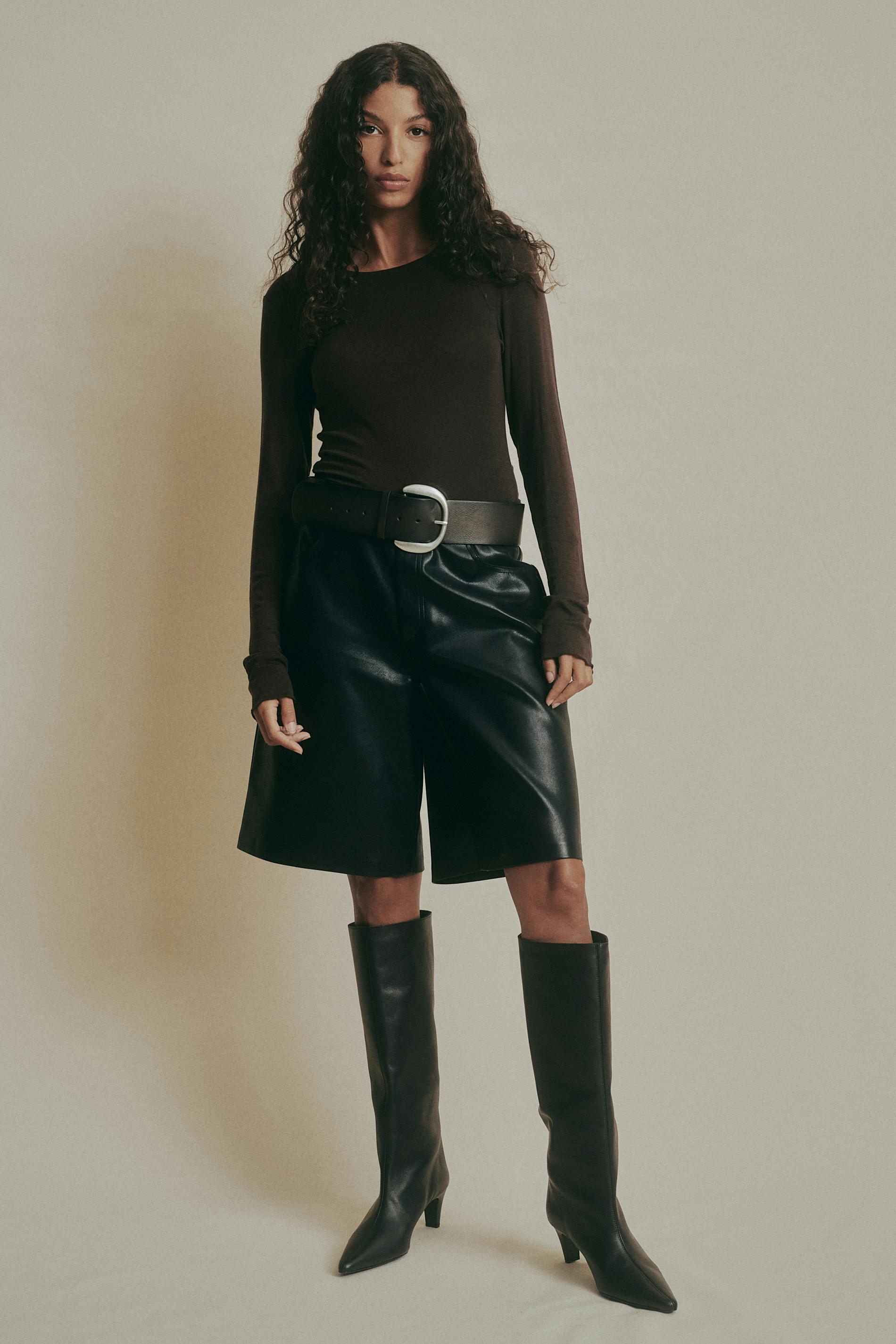 Gina Tricot - Premium long sleeve top - Långärmade toppar - Brun - L - Dam