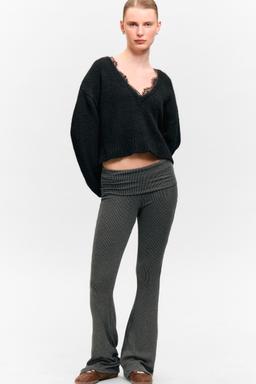 Low Waist Flared Ribbed Trousers 1