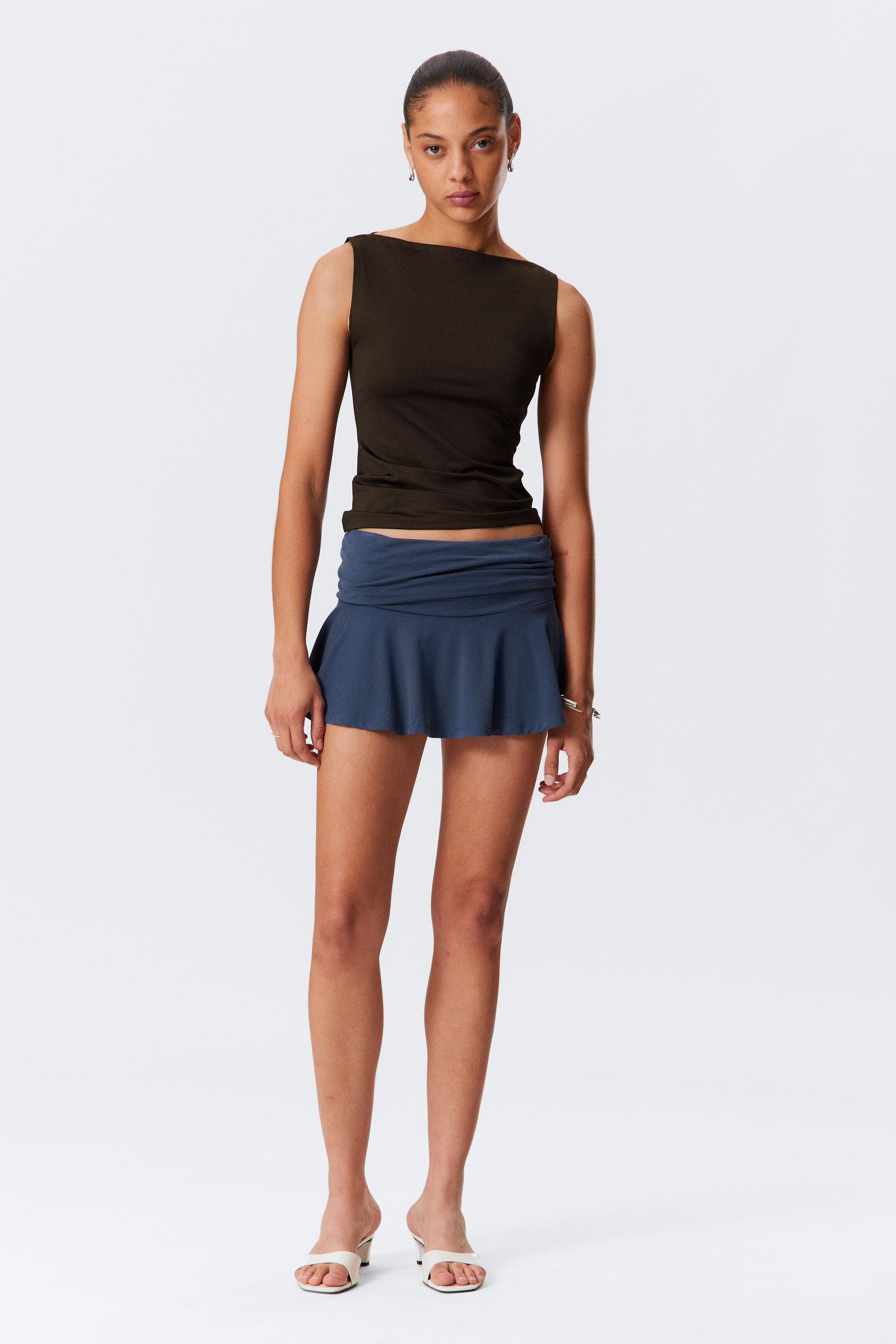 Pleated Mini Denim Skirt