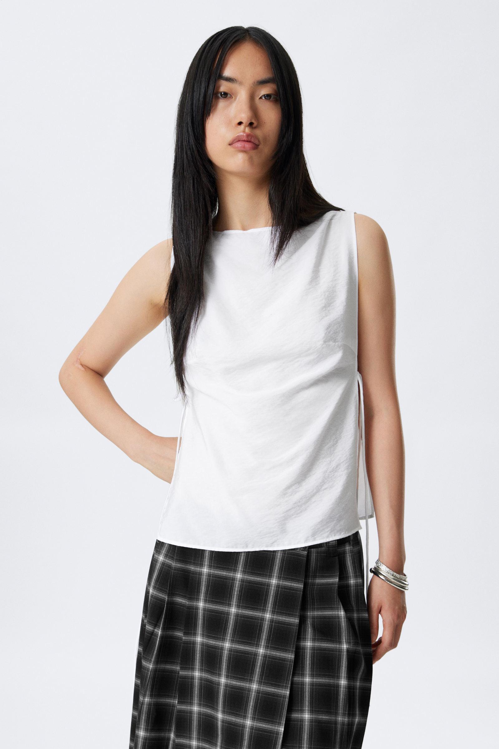 Sleeveless Boat-Neck Tie Top 1