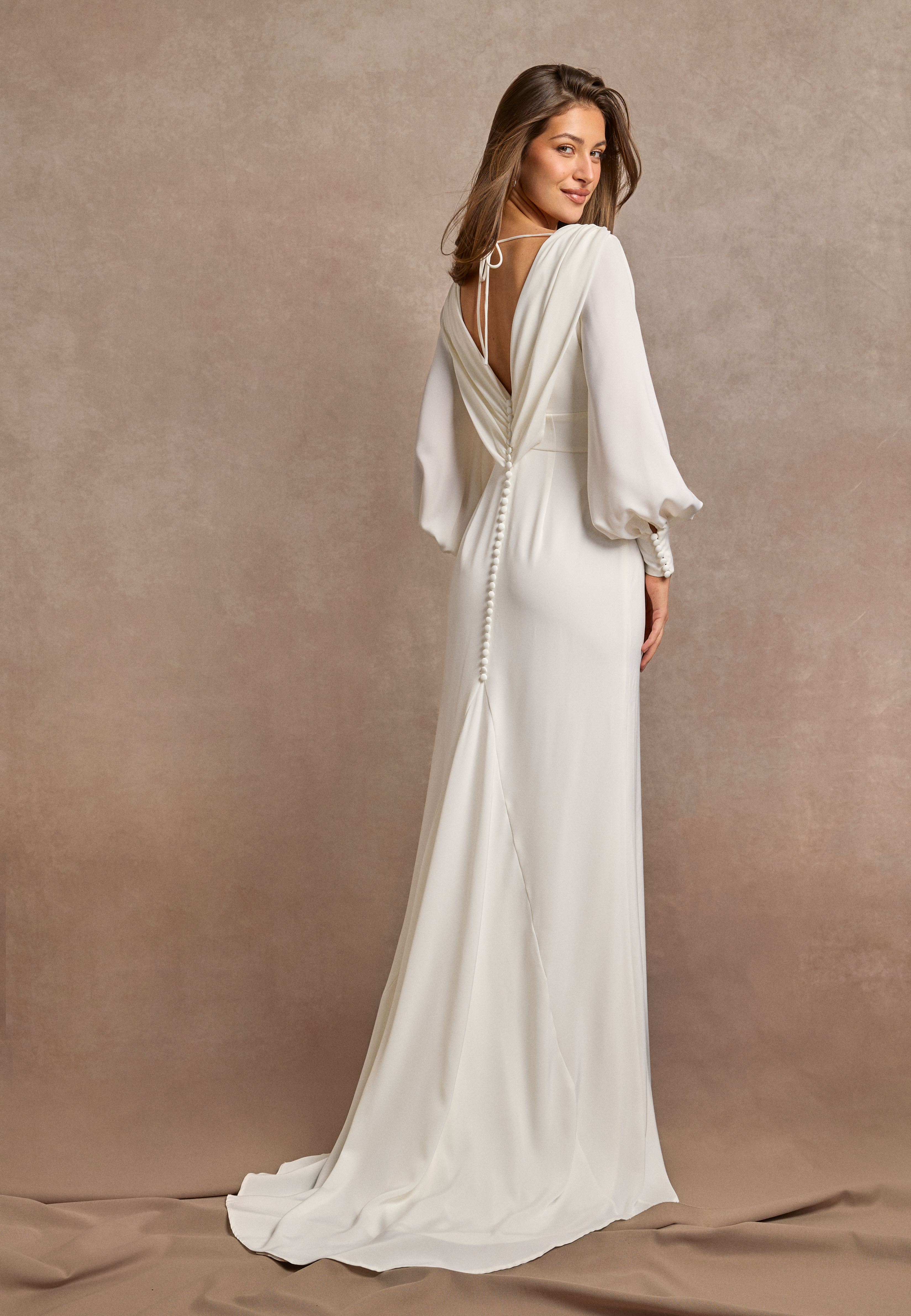 Waterfall Back Satin Wedding Gown 1