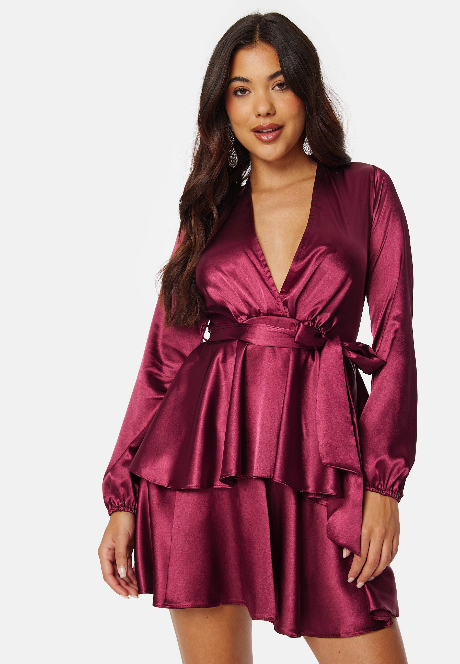 Satin Deep V Ruffle Skater Dress 1