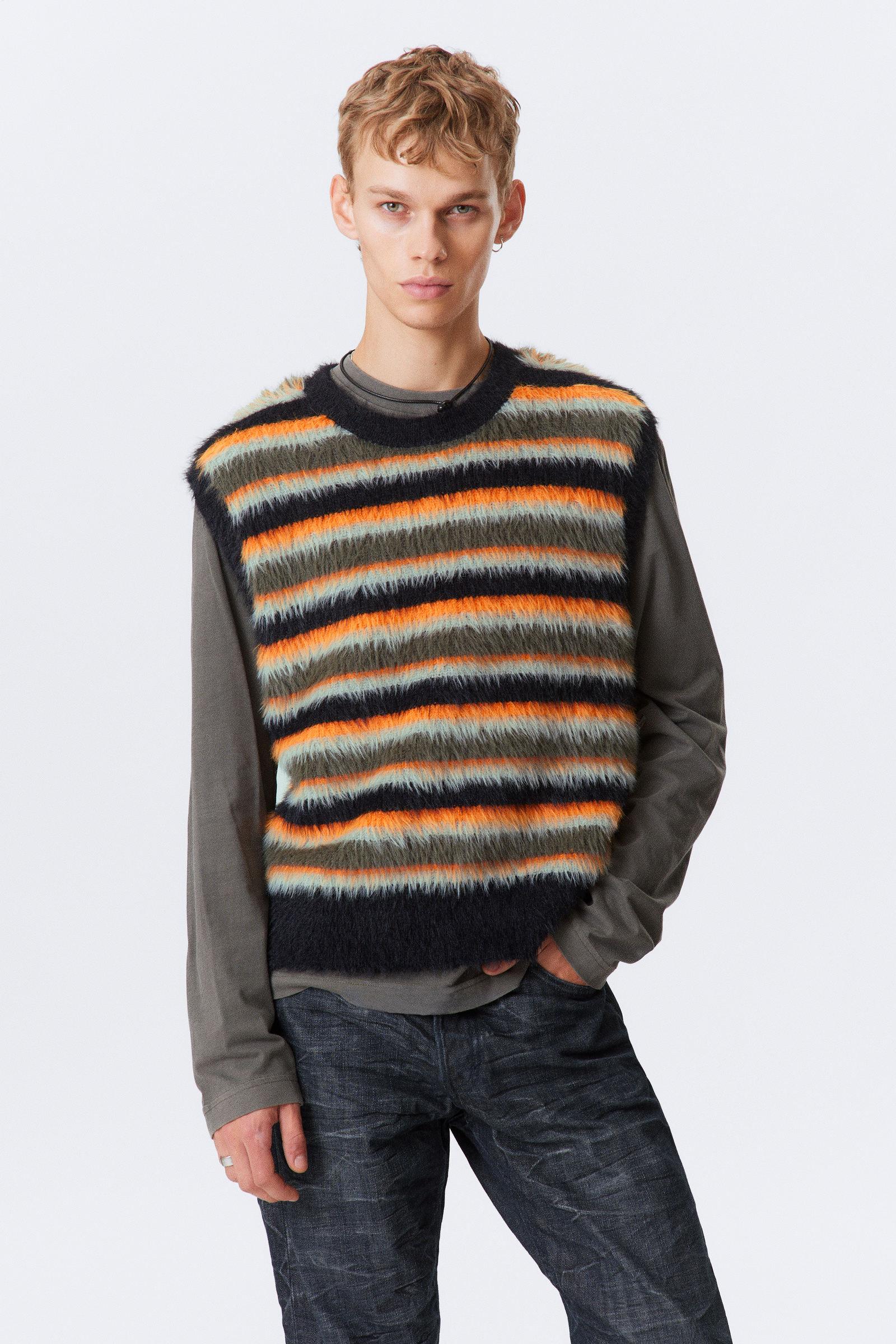 Striped Hairy Knit Vest 1